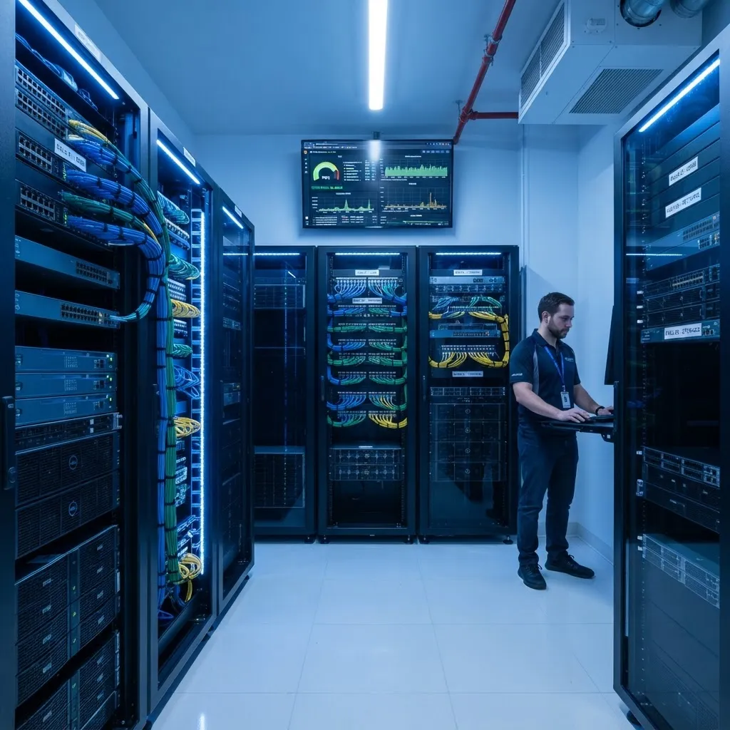 Serverraum eines mittelständischen Unternehmens mit gepflegter IT-Infrastruktur